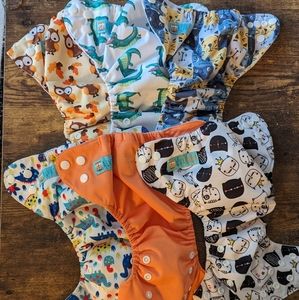 6 newborn size Alvababy pocket cloth diapers w/ inserts